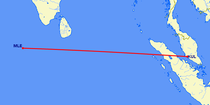 перелет Мале — Куала Лумпур на карте
