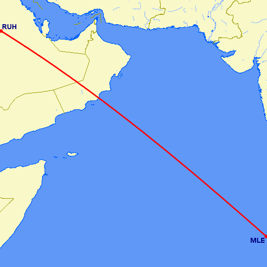 перелет Мале — Эр Рияд на карте