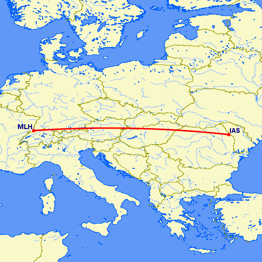 перелет Базель Мюлуз — Иаси на карте