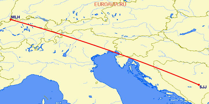перелет Базель Мюлуз — Сараево на карте