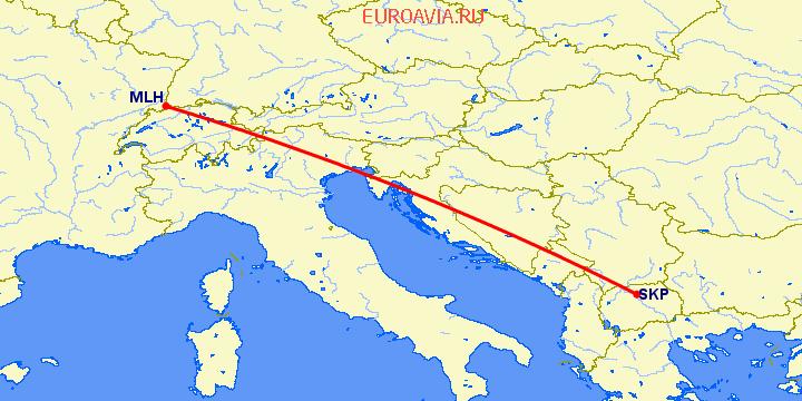 перелет Базель Мюлуз — Скопье на карте