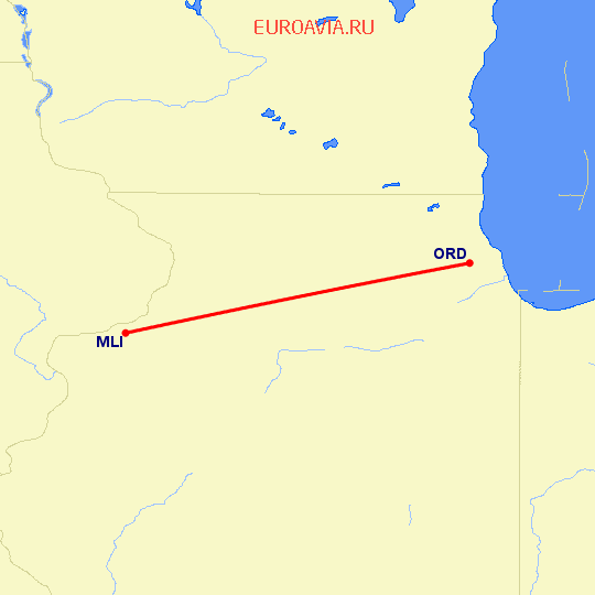перелет Молин — Чикаго на карте
