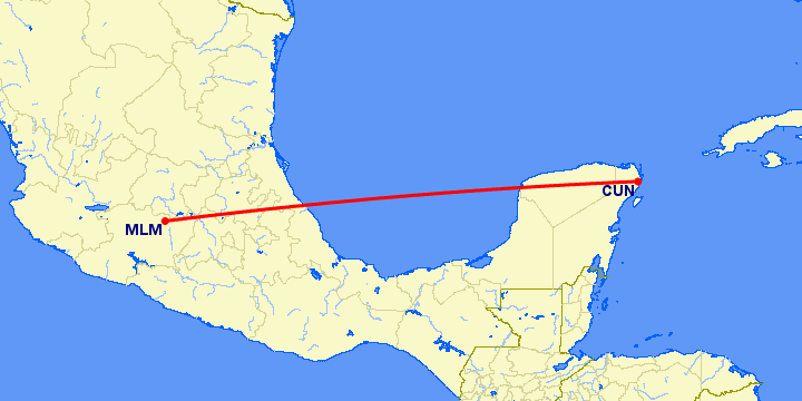 перелет Морелия — Канкун на карте