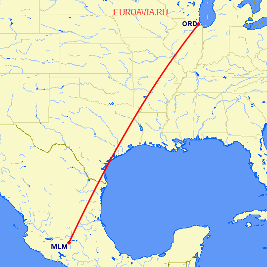 перелет Морелия — Чикаго на карте