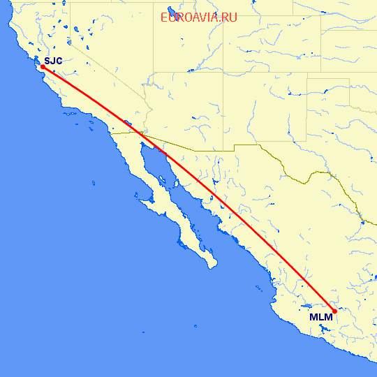 перелет Морелия — Сан Хосе на карте