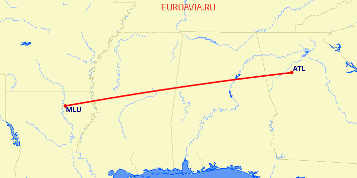 перелет Монро — Атланта на карте
