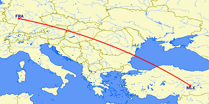 перелет Малатия — Франкфурт на Майне на карте