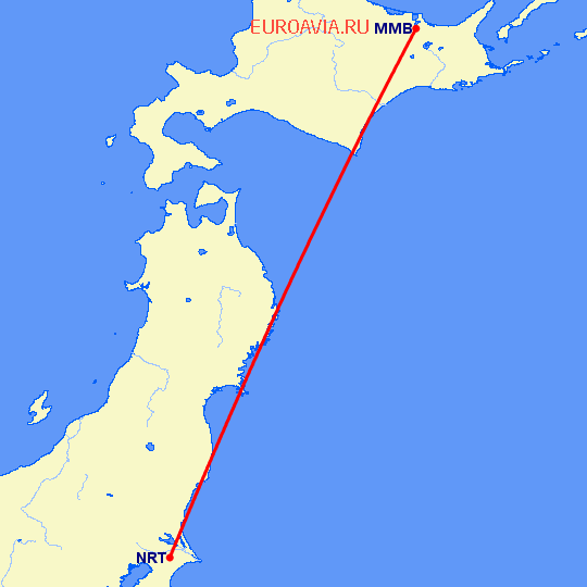 перелет Меманбецу — Токио на карте