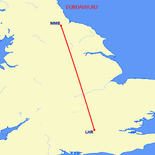 перелет Тиссайд — Лондон на карте