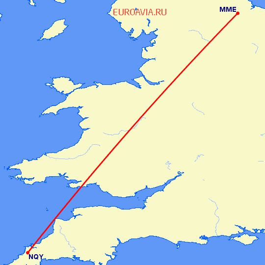 перелет Тиссайд — Newquay на карте