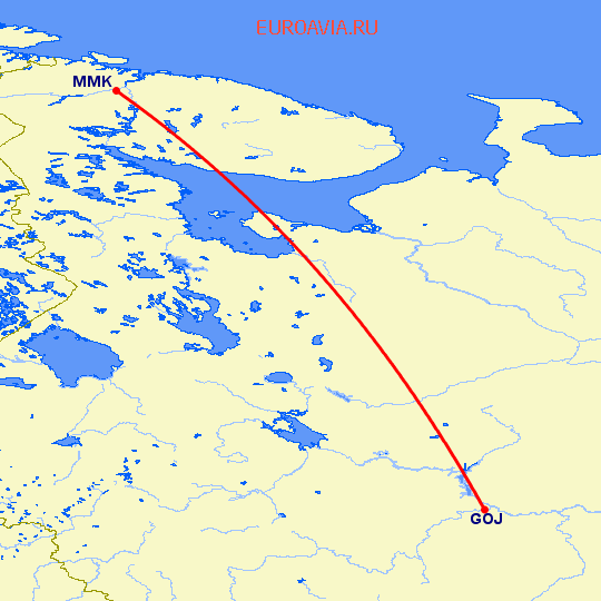 перелет Мурманск — Нижний Новгород на карте