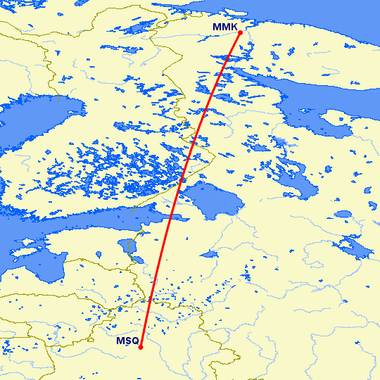 перелет Мурманск — Минск на карте