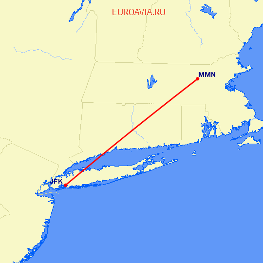 перелет Stow — Нью Йорк на карте