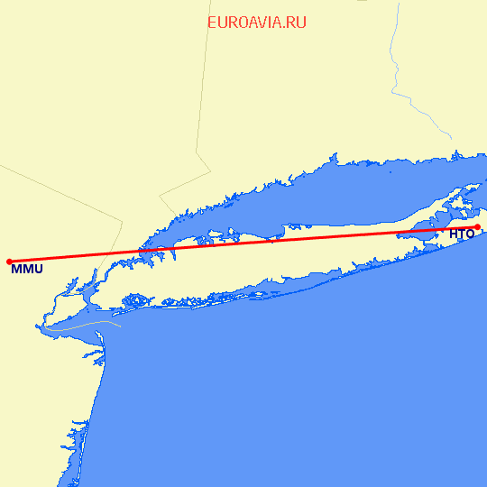 перелет Morristown — East Hampton на карте