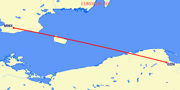 перелет Малмо — Гданьск на карте