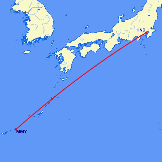 перелет Miyako Jima — Токио на карте