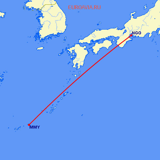 перелет Miyako Jima — Нагоя на карте