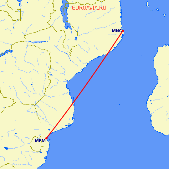 перелет Накала — Мапуту на карте