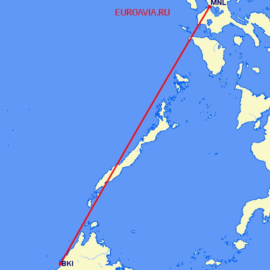 перелет Манила — Kota-Kinabalu на карте