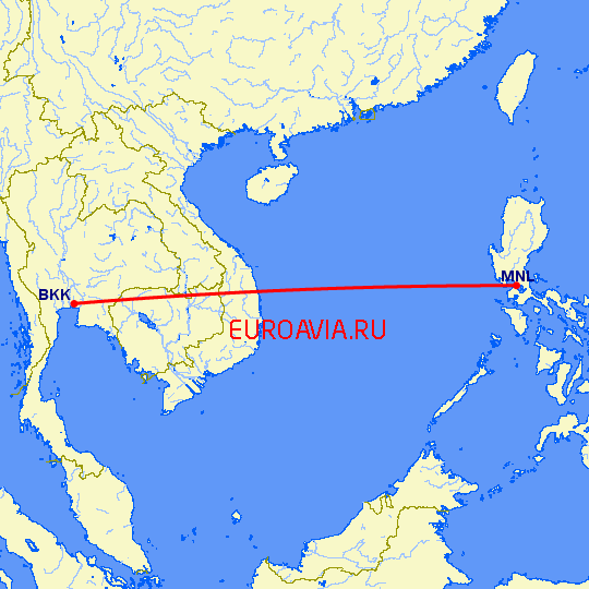 перелет Манила — Бангкок на карте