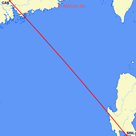 перелет Манила — Гуанчжоу на карте