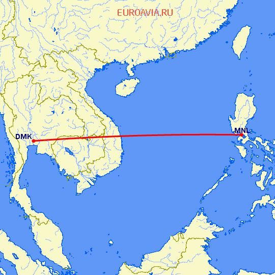 перелет Манила — Бангкок на карте