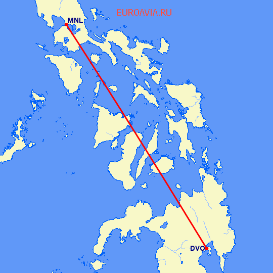 перелет Манила — Давао на карте