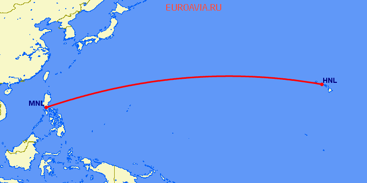 перелет Манила — Гонолулу на карте