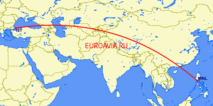 перелет Манила — Стамбул на карте