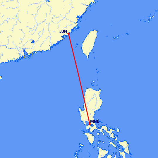 перелет Манила — Цзиньян на карте