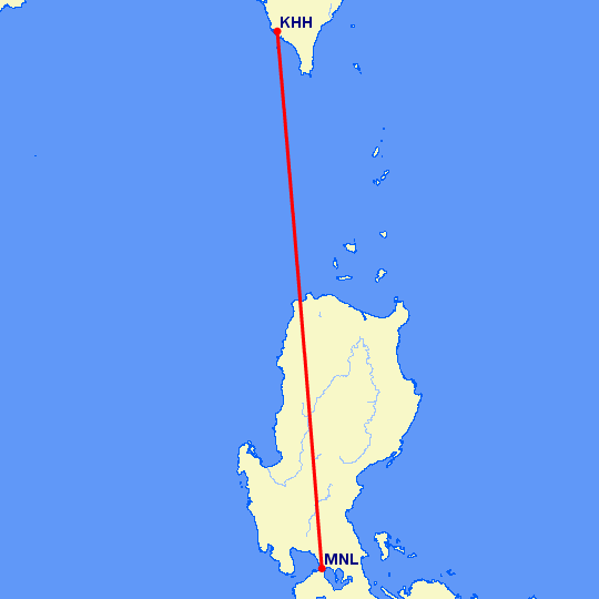 перелет Манила — Гаосюн на карте