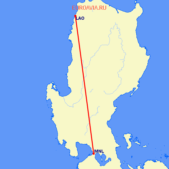 перелет Манила — Лаоак на карте