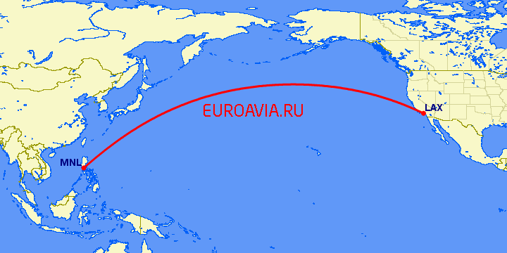 перелет Манила — Лос Анджелес на карте