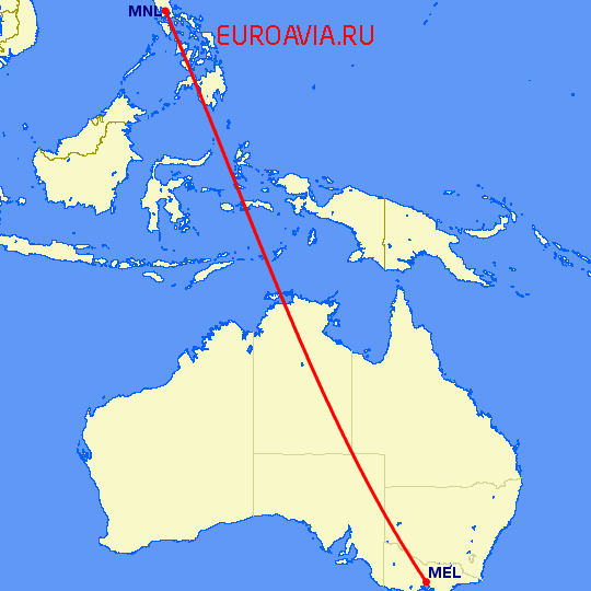 перелет Манила — Мельбурн на карте