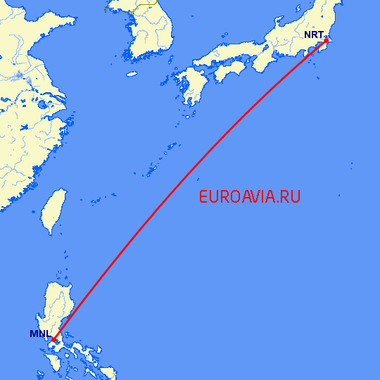 перелет Манила — Токио на карте