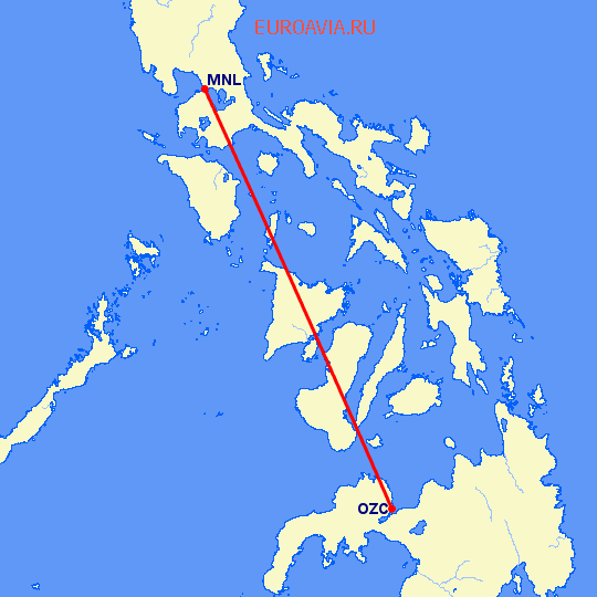 перелет Манила — Озамис-Сити на карте
