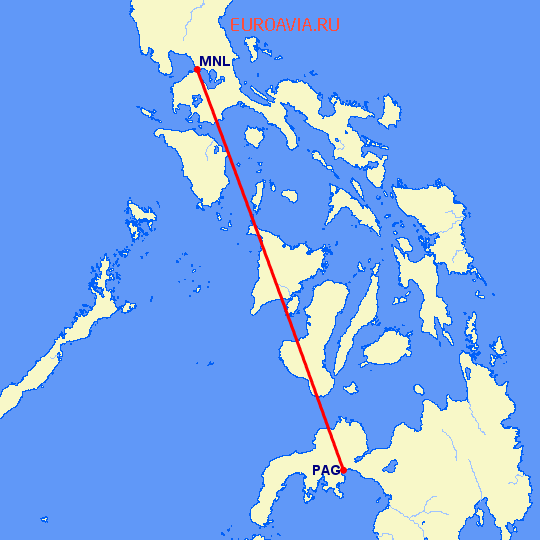 перелет Манила — Пагадиан на карте