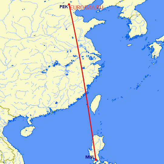 перелет Манила — Пекин на карте