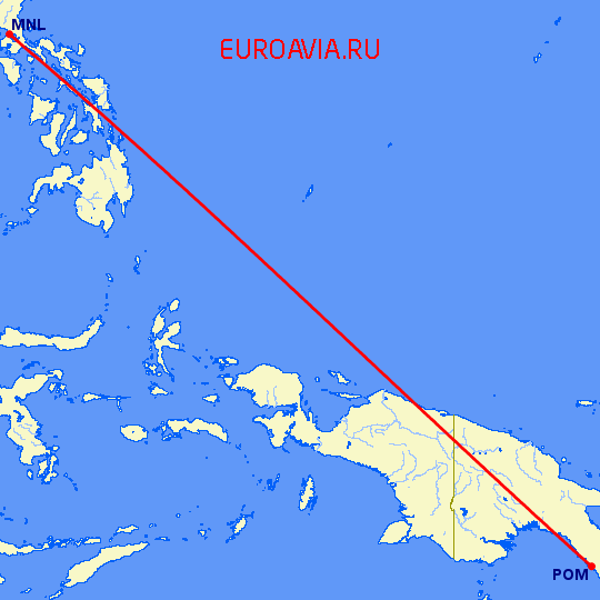 перелет Манила — Порт Морсби на карте