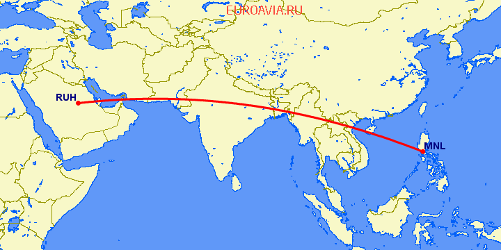 перелет Манила — Эр Рияд на карте
