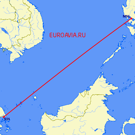 перелет Манила — Сингапур на карте