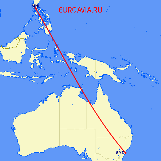 перелет Манила — Сидней на карте