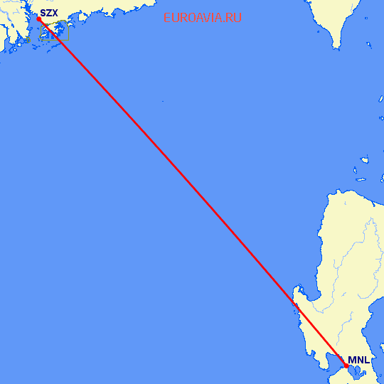 перелет Манила — Шэньчжэнь на карте