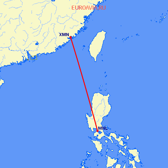 перелет Манила — Сямэнь на карте