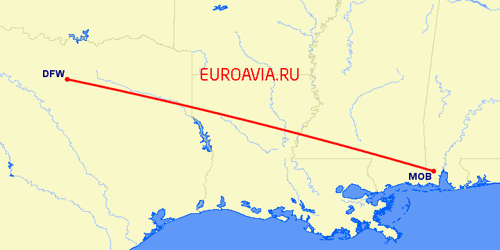 перелет Алабама — Даллас на карте