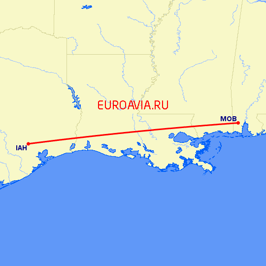 перелет Алабама — Хьюстон на карте