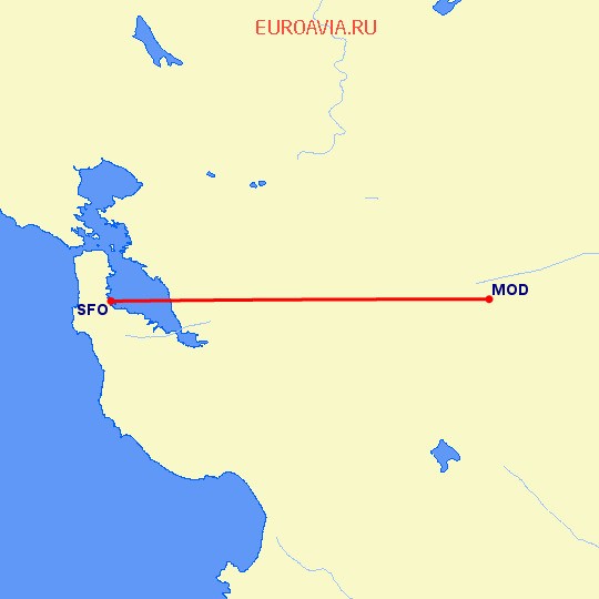 перелет Modesto — Сан Франциско на карте