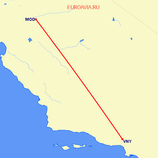 перелет Modesto — Лос Анджелес на карте