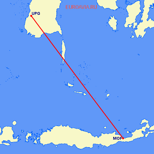 перелет Маумере — Ujung Pandang на карте