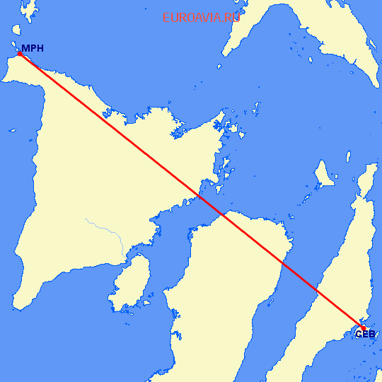 перелет Катиклан — Кебу на карте